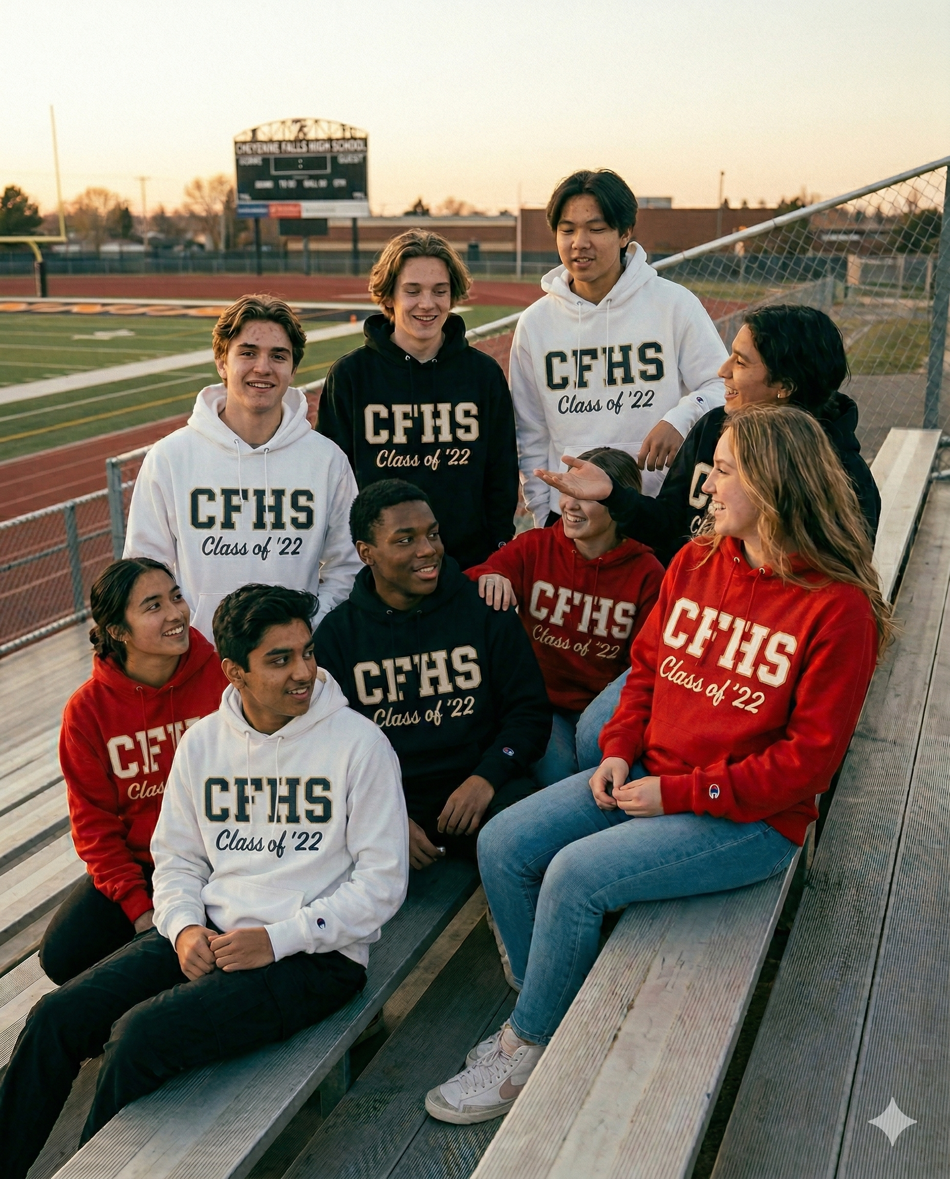 Class group on bleachers