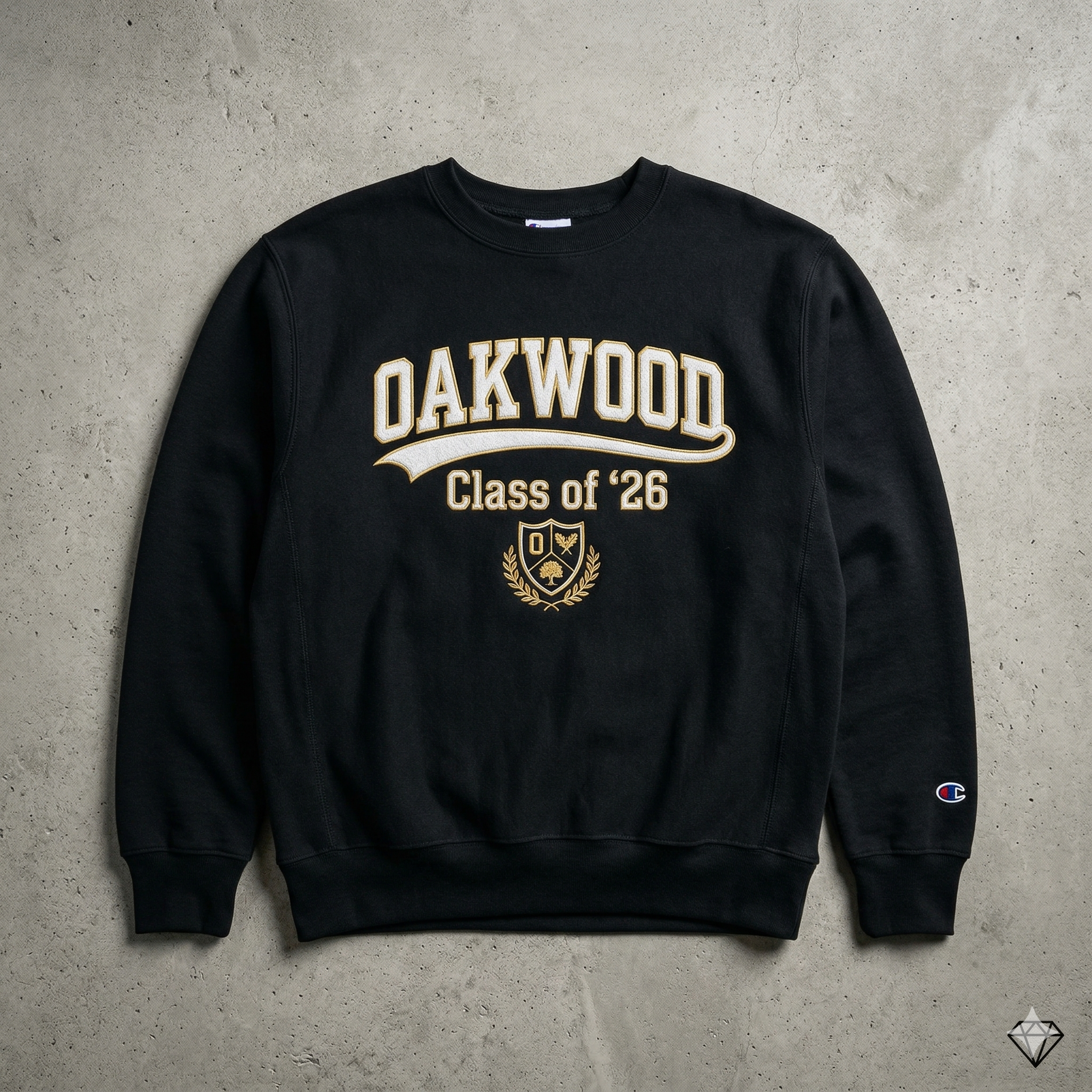 Oakwood crewneck flat lay